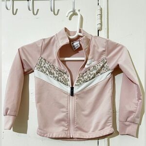 Nike Pink Track Jacket XS (3-4 YRS) Leopard Print Logo Zip Long Sleeve